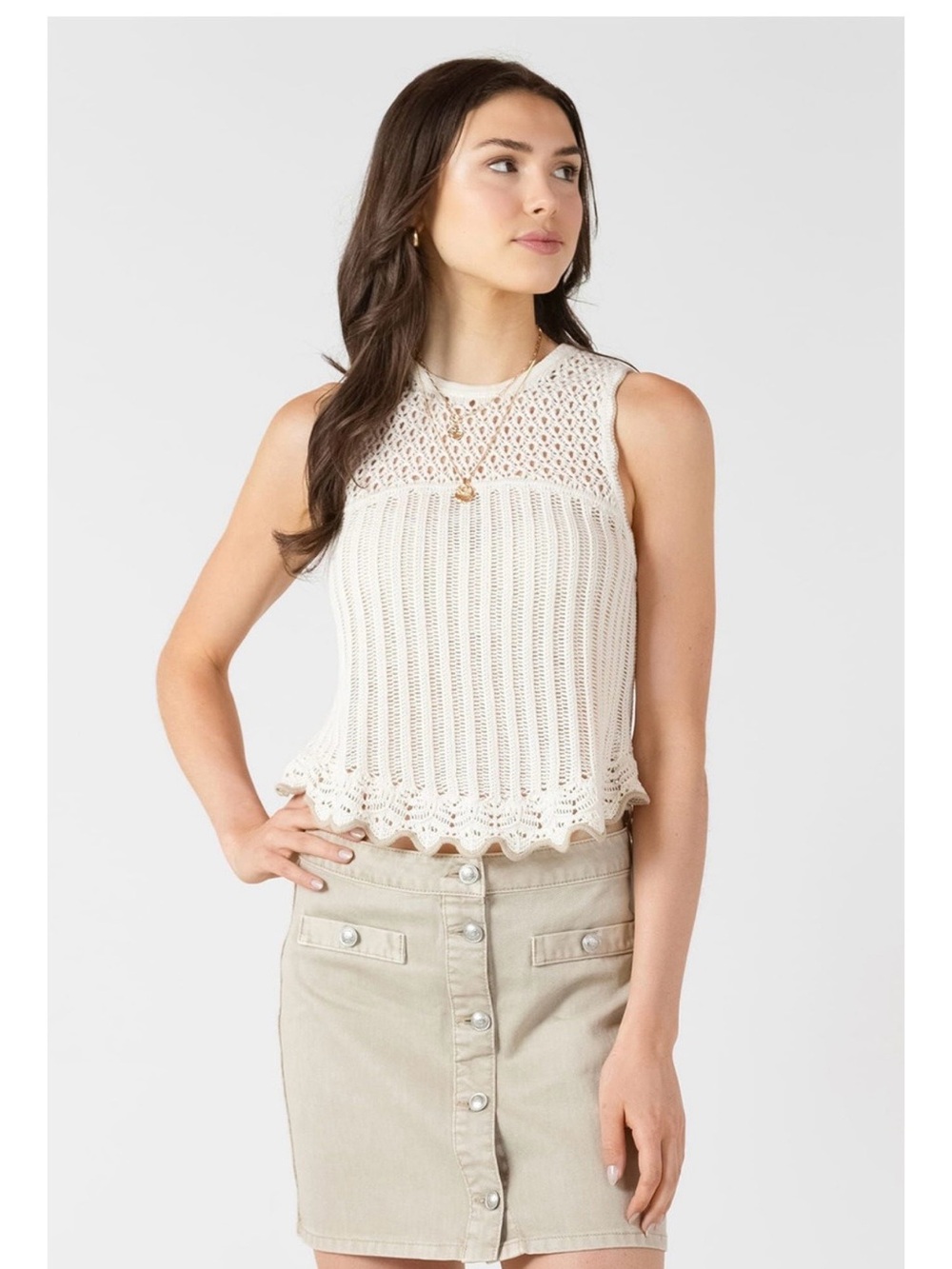American Eagle Outfitters Crochet Knit Sleeveless Tank - Cream